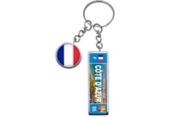 Porte-clés rond et plaque souvenir Côte d'Azur avec panorama méditerranéen