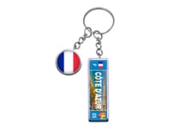 Porte-clés rond et plaque souvenir Côte d'Azur avec panorama méditerranéen