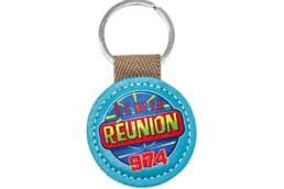 Porte-clés rond simili cuir souvenir Île de La Réunion avec logo 974