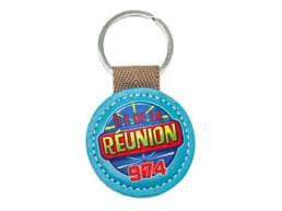 Porte-clés rond simili cuir souvenir Île de La Réunion avec logo 974