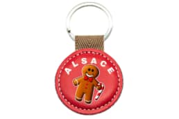 Porte-clés rond simili cuir Alsace avec personnage Mannele et sucre d'orge