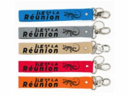 Porte-clés tissu souvenir Île de La Réunion avec margouillat disponible en plusieurs couleurs