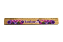 Règle en bois souvenir Toulouse décorée de violettes