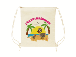 Sac pochon souvenir Île de La Réunion avec illustration humoristique du dodo