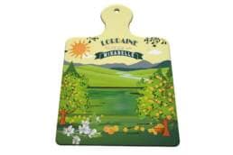 Sous-plat planche céramique souvenir Mirabelle Lorraine illustré de vergers de mirabelliers