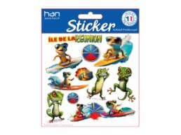 Planche de stickers souvenir Île de La Réunion avec margouillats et illustrations humoristiques