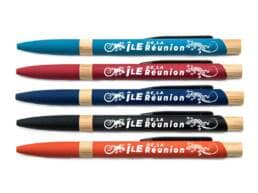 Stylo bois souvenir Île de La Réunion avec illustration de margouillat