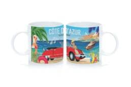 Tasse expresso souvenir Côte d'Azur illustrée dans un style vintage French Riviera