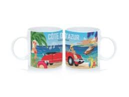 Tasse expresso souvenir Côte d'Azur illustrée dans un style vintage French Riviera