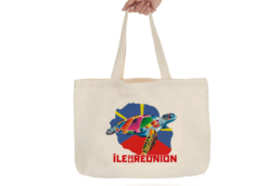 Tote bag souvenir Île de La Réunion avec tortue marine et fond Réunion