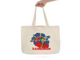 Tote bag souvenir Île de La Réunion avec tortue marine et fond Réunion