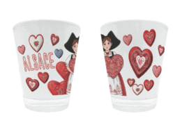 Verre à liqueur souvenir Alsace avec costume traditionnel et cœurs alsaciens